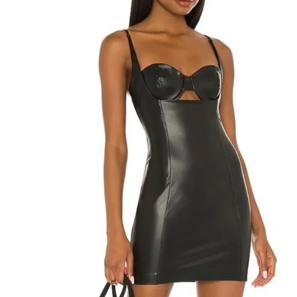 H:OURS Doyle Mini Dress in Black Faux Leather Size XL Bodycon Bustier‎ - Picture 1 of 12
